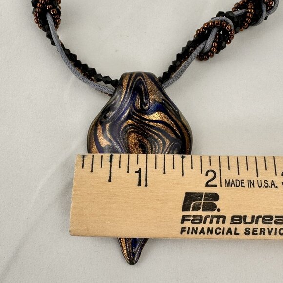 Handcrafted Glass Pendant Necklace Beaded Braided Cord Design Adjustable 21" - Picture 10 of 10